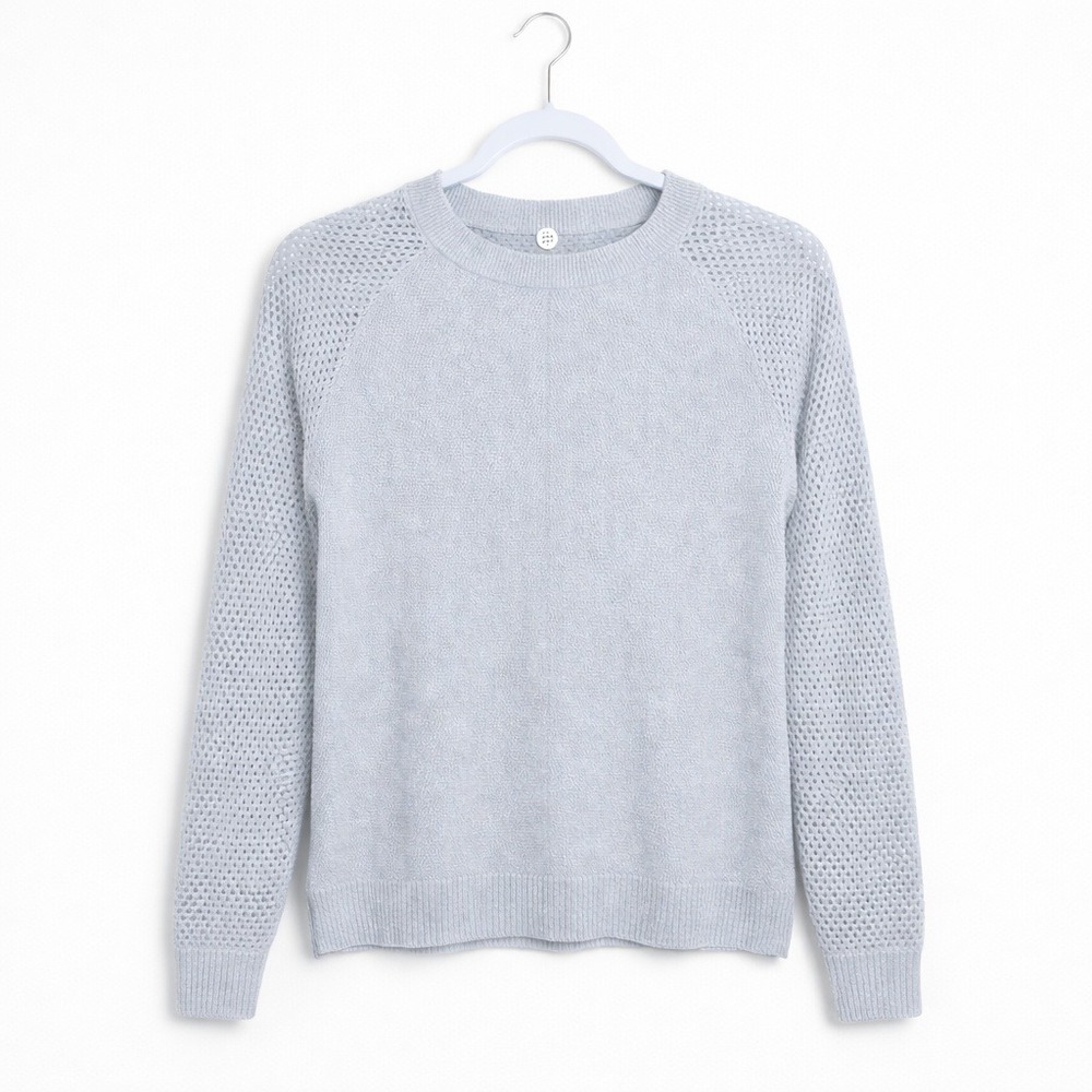 Margaret O'Leary Light Blue Open-Knit Raglan Crew Sweater